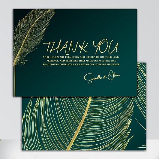 Elegant Gold Feather Thank You Card サンキューカード