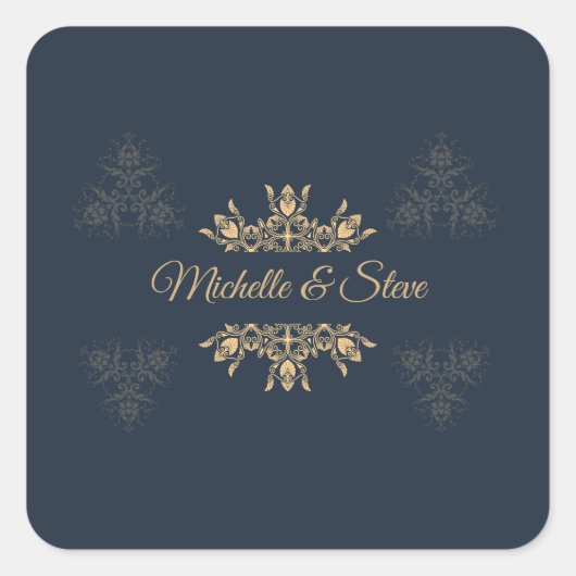 Elegant Gold Filigree Personalized Name Stickers スクエアシール (正面)