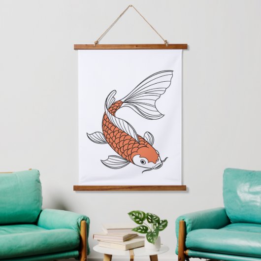 Elegant Gold Fish Decorative Wall Hanging Tapestry 吊り下げ型タペストリー (リビング)