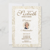 Elegant Gold Floral 60th Birthday Photo 招待状 (正面)
