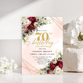 Elegant gold floral 70th birthday party invite 招待状