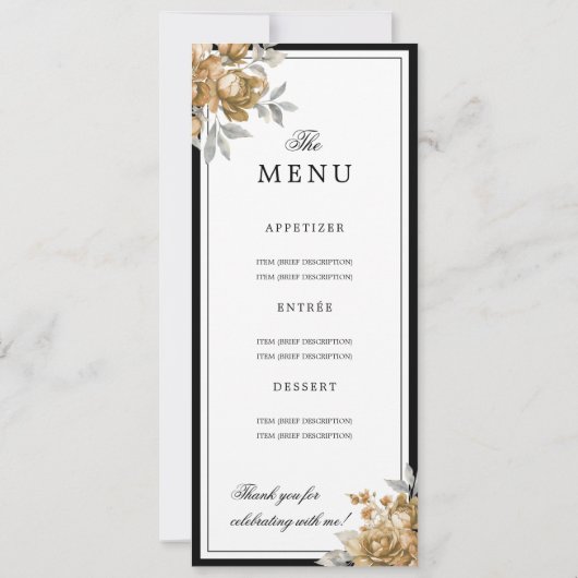 Elegant Gold Floral 70th Birthday Program Menu  招待状 (裏面)