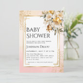 Elegant Gold Floral Baby Shower Invitation 招待状 (スタンド正面)