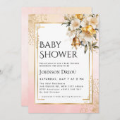 Elegant Gold Floral Baby Shower Invitation 招待状 (正面/裏面)