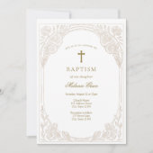 Elegant Gold Floral Baptism Invitation 招待状 (正面)