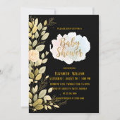 Elegant Gold Floral Black Baby Shower Invitation 招待状 (正面)