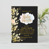Elegant Gold Floral Black Baby Shower Invitation 招待状 (スタンド正面)