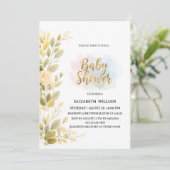 Elegant Gold Floral Botanical Baby Shower  招待状 (スタンド正面)