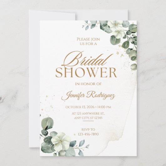 Elegant Gold Floral Bridal Shower Invitation 招待状 (正面)