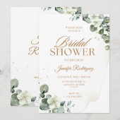 Elegant Gold Floral Bridal Shower Invitation 招待状 (正面/裏面)