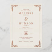 Elegant Gold Floral Calligraphy 箔招待状 (正面)