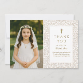 Elegant Gold Floral Communion Thank You Card 招待状