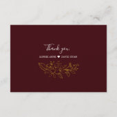 Elegant Gold Floral Deep Burgundy QR Code Wedding  エンクロージャーカード (裏面)