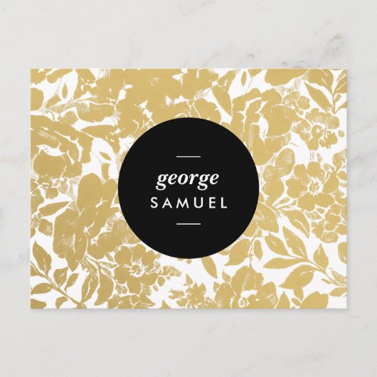 Elegant Gold Floral Design With Bold Black Circle ポストカード (正面)