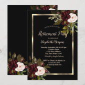 Elegant Gold Floral Frame Burgundy Roses Black 招待状 (正面/裏面)