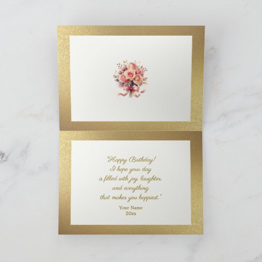 Elegant Gold Floral Glitter Personalized Birthday カード (内部)