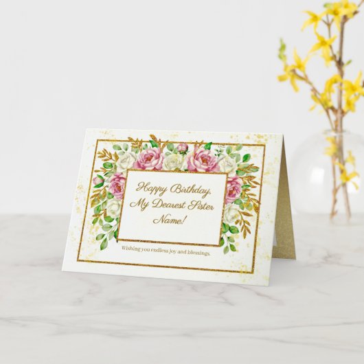 Elegant Gold Floral Glitter Personalized Birthday カード (黄色い花)