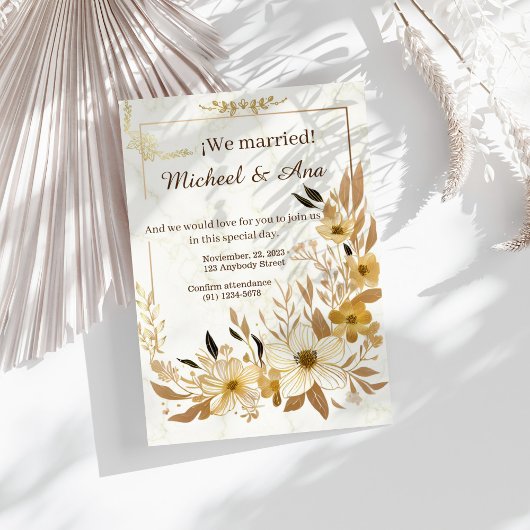 Elegant Gold Floral Golden Wedding Invitation 招待状