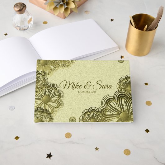 Elegant Gold Floral Guest Book ゲストブック (正面見開き)