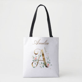 Elegant Gold Floral Letter A All-Over Print Tote トートバッグ