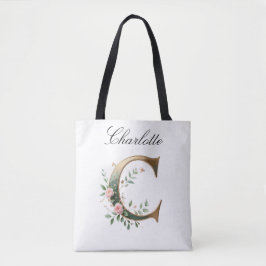 Elegant Gold Floral Letter C All-Over Print Tote トートバッグ