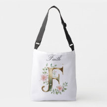 Elegant Gold Floral Letter F Crossbody Bag