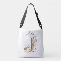 Elegant Gold Floral Letter J Crossbody Bag