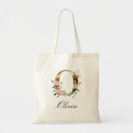 Elegant Gold Floral Letter O Monogram Tote Bag トートバッグ