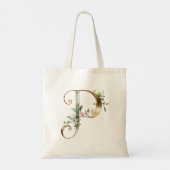 Elegant Gold Floral Letter P Monogram Tote Bag トートバッグ (裏面)