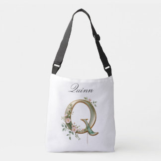 Elegant Gold Floral Letter Q Crossbody Bag クロスボディバッグ