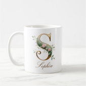 Elegant Gold Floral Letter S Monogram Mug コーヒーマグカップ (左)