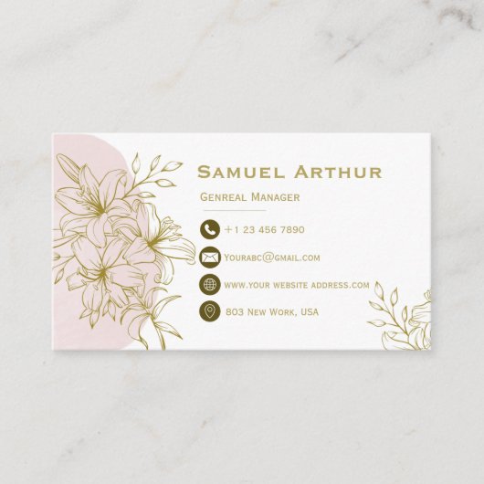 Elegant Gold Floral Lily - Business Card 名刺 (正面)