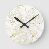 Elegant Gold Floral Line Art Minimalist Round ラウンド壁時計 (正面)