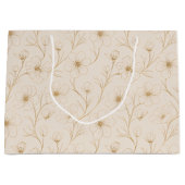 Elegant Gold Floral Line Art Seamless Pattern ラージペーパーバッグ (正面)