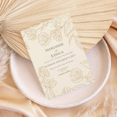Elegant Gold Floral Line Art Wedding Invitation 招待状