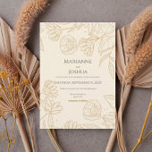 Elegant Gold Floral Line Art Wedding Invitation 招待状