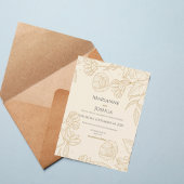 Elegant Gold Floral Line Art Wedding Invitation 招待状