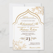 Elegant Gold Floral Masjid Muslim Wedding Nikah 招待状 (正面)