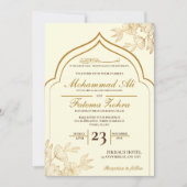 Elegant Gold Floral Masjid Muslim Wedding Nikah In 招待状 (正面)