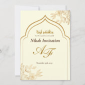 Elegant Gold Floral Masjid Muslim Wedding Nikah In 招待状 (裏面)