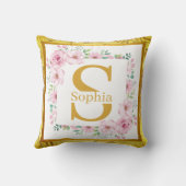 Elegant Gold Floral Monogram I Personalized Name クッション (裏面)