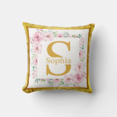 Elegant Gold Floral Monogram I Personalized Name クッション (正面)