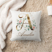 Elegant Gold Floral Monogram Initial A Pillow クッション (ブランケット)