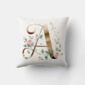 Elegant Gold Floral Monogram Initial A Pillow クッション (裏面)