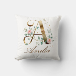 Elegant Gold Floral Monogram Initial A Pillow クッション