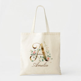 Elegant Gold Floral Monogram Initial A Tote Bag トートバッグ