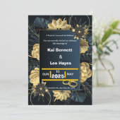 Elegant Gold Floral Navy Holiday Wedding Invite 招待状 (スタンド正面)