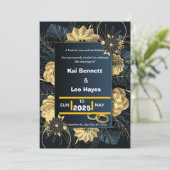 Elegant Gold Floral Navy Holiday Wedding Invite 招待状 (スタンド正面)