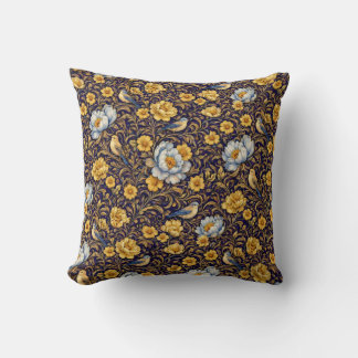 Elegant Gold Floral Pattern Throw PillThrow Pillow クッション