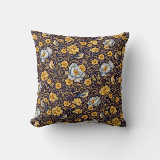 Elegant Gold Floral Pattern Throw PillThrow Pillow クッション (正面)